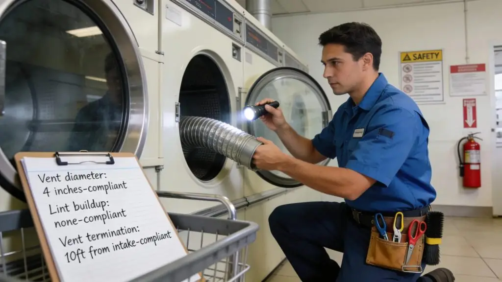Inspection of dryer vent regulations by a professional technician ensuring compliance in Tulsa